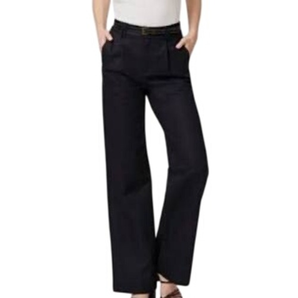 Paige‎ Niguel Cotton Linen Wide Leg Pant Black Size 6 Preppy Boho Casual